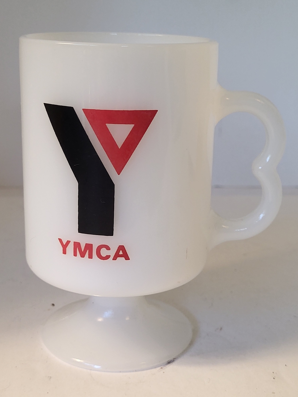 YMCA White Pedestal Mug Federal Glass Orange County Goal Buster 8oz